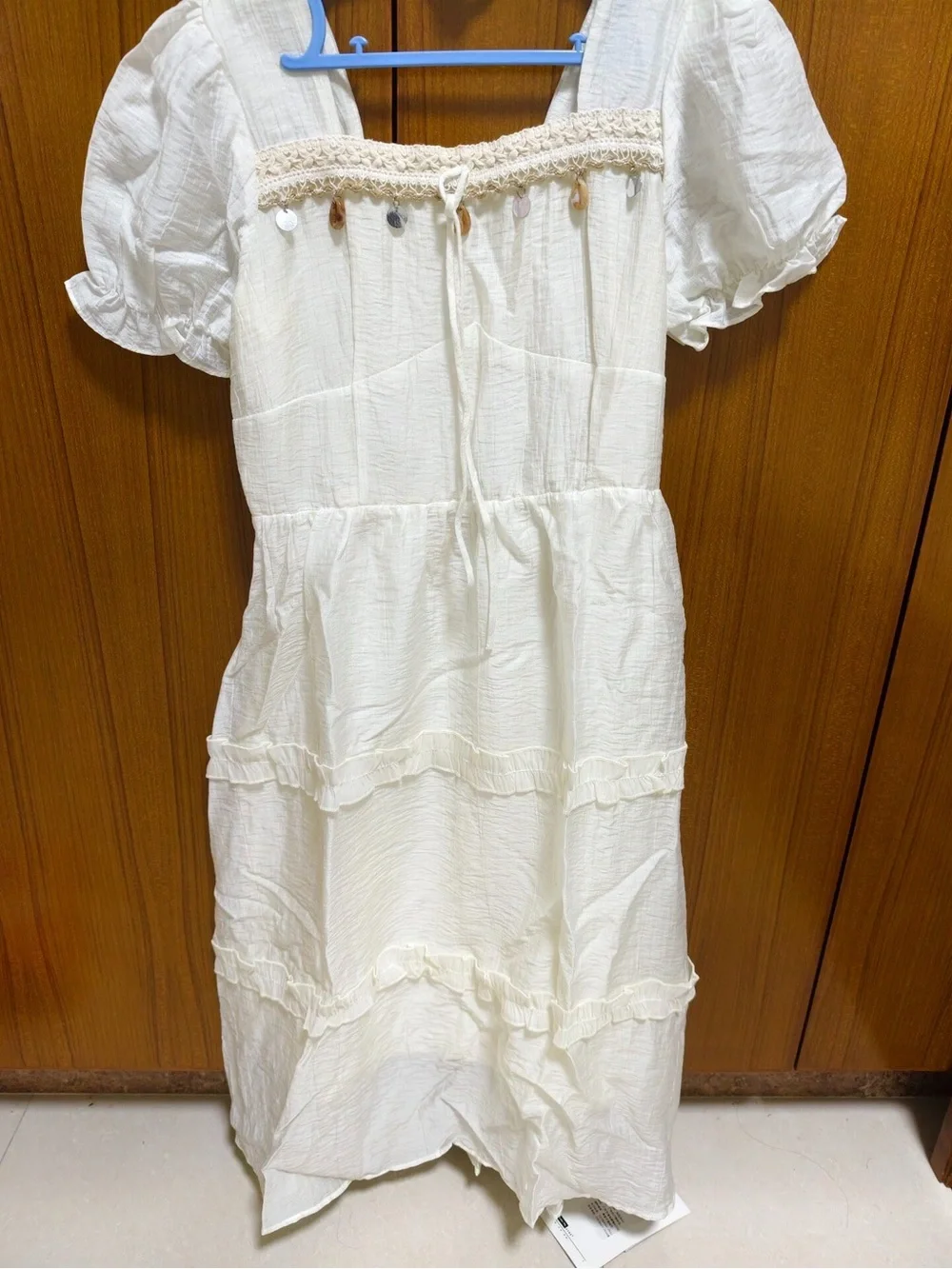 White Puff Sleeve Ruffled Midi Dress